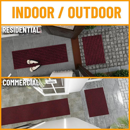 Ottomanson 2' x 9' Hallway Runner with Scraper Pile - Extra Durable Non-Slip Rug Mat for Indoor & Outdoor Use - Ideal for Kitchen, Entryway, Patio & Garage - High-Traffic Carpet, Red
