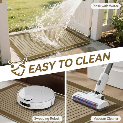 Front Door Mat 17''x30'', Absorbent Muddy Dirt Resist Washable Non Slip Low-Profile Indoor Doormat, Easy Clean Welcome Entryway Door Mats, Brown