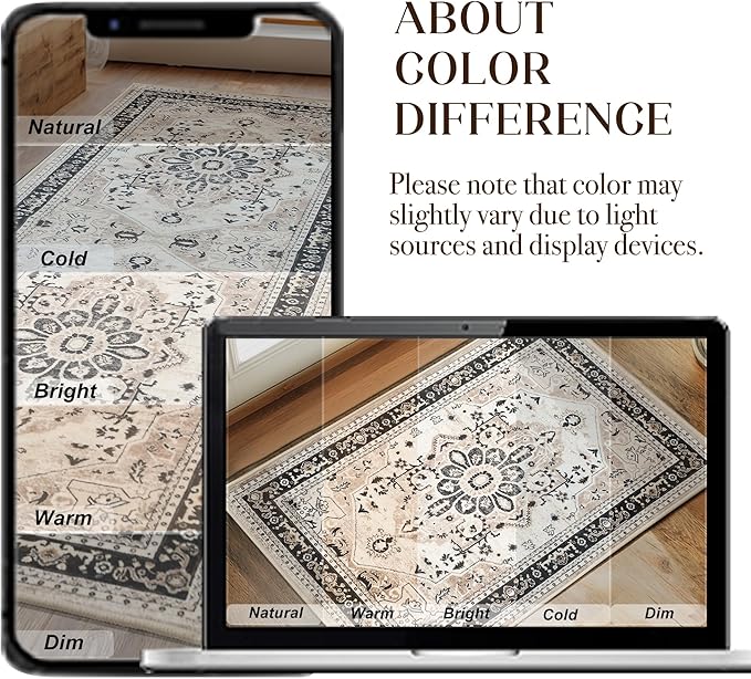 XWZO Runner Rug 2x6ft, Washable Hallway Runner with Non-Slip Backing, Vintage Spill Stain Resistant Floor Mat for Entryway Corridor Bedroom Kitchen, Soft Low-Pile Area Carpet, Brown Beige