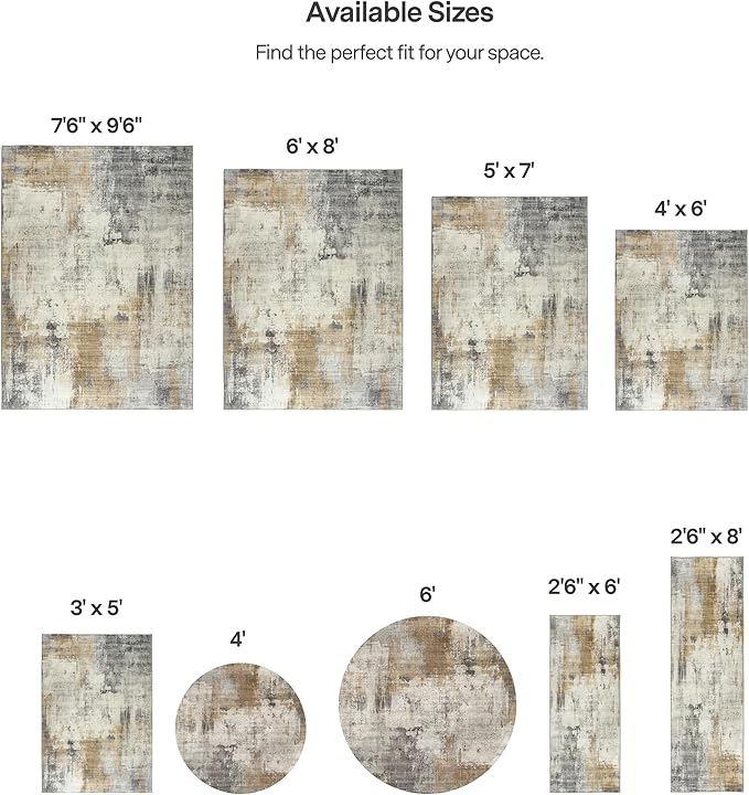 ReaLife Rugs Machine Washable Area Rug Runner - Living Room Bedroom Bathroom Kitchen Entryway Office - Padded Low Pile Stain Resistant Premium - Modern Abstract Contemporary - Quinn - Beige 2'6" x 8'