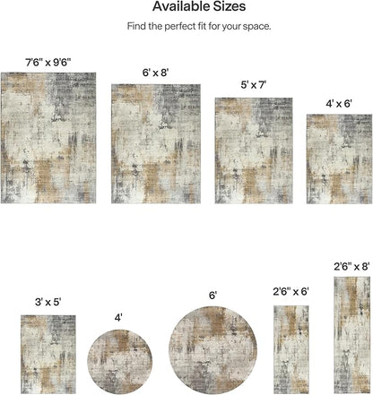 ReaLife Rugs Machine Washable Area Rug - Living Room Bedroom Bathroom Kitchen Entryway Office - Padded Low Pile Stain Resistant Premium - Modern Abstract Contemporary - Quinn - Beige 7'6" x 9'6"