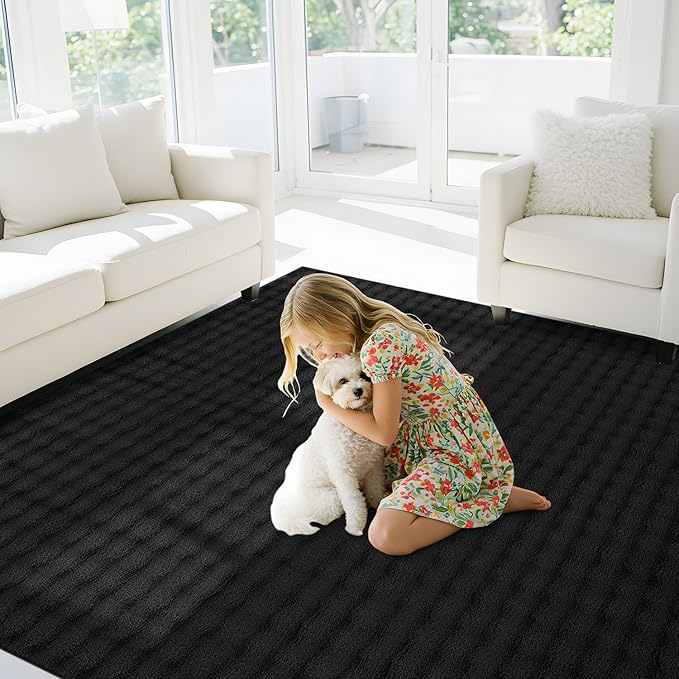 CAMILSON Modern Black Non Slip Rug 4x6 Ultra Soft High Pile Area Rugs Non Skid Rubber Backing Durable & Easy to Clean Carpet for Living Room Bedroom Kids Room Indoor Use (4 x 6 Black)