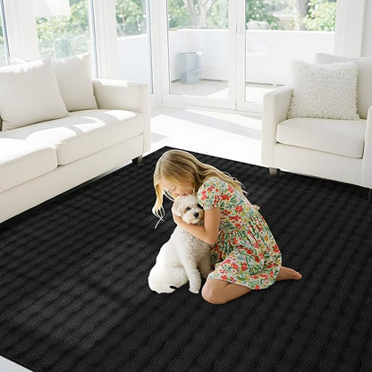 CAMILSON Modern Black Non Slip Rug 5x7 Ultra Soft High Pile Area Rugs Non Skid Rubber Backing Durable & Easy to Clean Carpet for Living Room Bedroom Kids Room Indoor Use (5 x 7 Black)