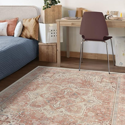 RUGGABLE Washable Area Rug – Kamran Rose Pink 6x9, Stain-Resistant, Non-Slip – Medium Machine Washable Rugs for Living Room, Bedroom, Hallway, Entryway & Office–with Standard Pad