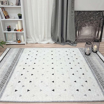 Alfa Rich 7x10 Gray Off White Washable Area Rugs for Living Room Bedroom Kitchen Dining Cotton Rug