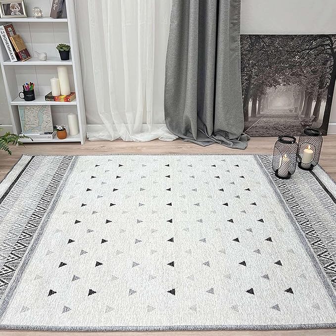 Alfa Rich 5x8 Gray Off White Washable Area Rugs for Living Room Bedroom Kitchen Dining Cotton Rug