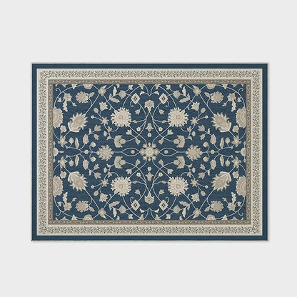 EVERGRACE Area Rugs for Living Room 9x12, Boho Floral Faux Wool Indoor Outdoor Rugs, Washable Rugs for Bedroom Dining Room Entryway Kitchen, Low Pile Floor Mat Carpet for Home Decor, Navy Blue