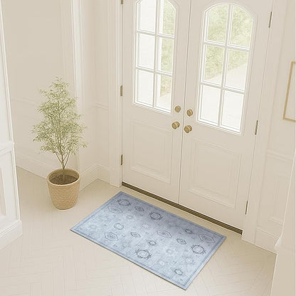 Fame Rugs Turkish Rug. Washable Vintage Oriental Antique Inspired Traditional Doormat Small Modern Area Rugs Luxury Entryway Entry Bedroom Bathroom Kitchen (394GG, 2'5 x 9'8)