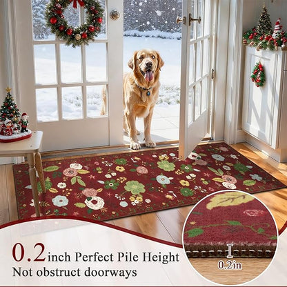 U'Artlines 2'x6' Red Christmas Runner Rug for Hallways Kitchen,Colorful Floral Soft Non Slip Washable Floor Carpet Runners for Entryway Laundry Room Bathroom (Red)