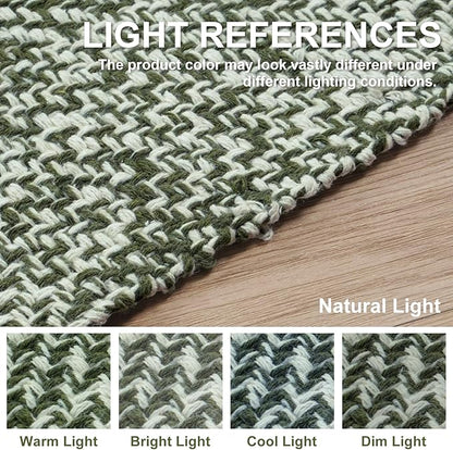 Collive Small Bathroom Rug, 2' x 3' Hand-Woven Low Profile Front Entryway Rug, Olive Green/Cream Cotton Reversible Washable Kitchen Mat Modern Farmhouse Carpet for Foyer Bedroom Back Door Decor
