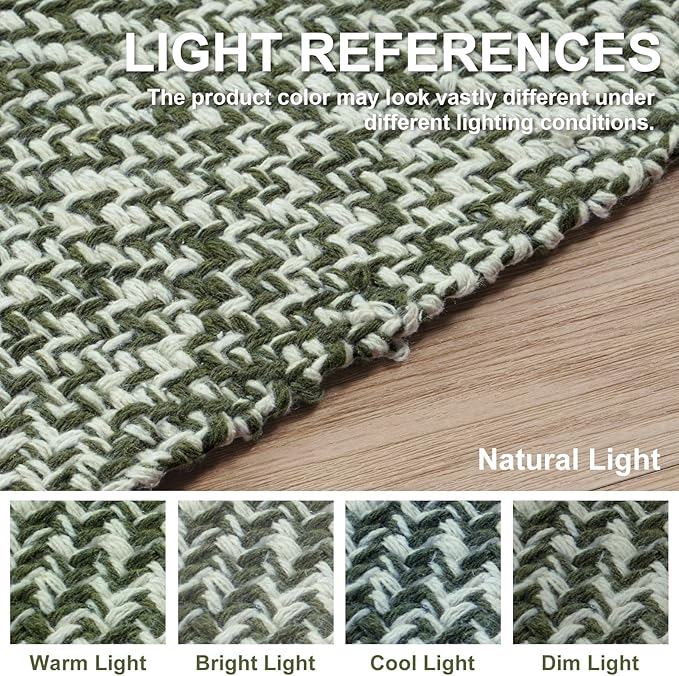 Collive Hallway Runner Rug, 2' x 5' Soft Washable Kitchen Runner Rug, Olive Green/Cream Contemporary Modern Laundry Room Rugs Indoor Hand-Woven Cotton Carpet for Bedroom Entryway Front Door Farmhouse