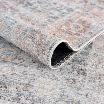 Bloom Rugs Caria Washable Non-Slip 7 ft Runner - Ocean Blue/Brick Traditional Runner for Entryway, Hallway, Bathroom, and Kitchen - Exact Size: 2'6" x 7'