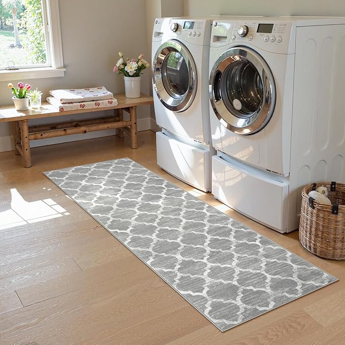 Lahome Moroccan Washable Runner Rug, 2x6 Kitchen Runners Non Slip Grey Runners for Hallways, Throw Rugs and Mats for Laundry Room, Carpet Runner Rugs for Hallway Entryway Bathroom Area Rugs