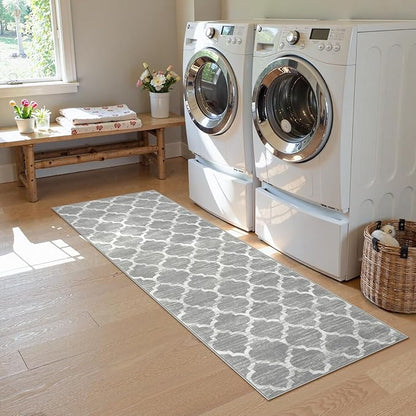 Lahome Moroccan Washable Runner Rug, 2x6 Kitchen Runners Non Slip Grey Runners for Hallways, Throw Rugs and Mats for Laundry Room, Carpet Runner Rugs for Hallway Entryway Bathroom Area Rugs