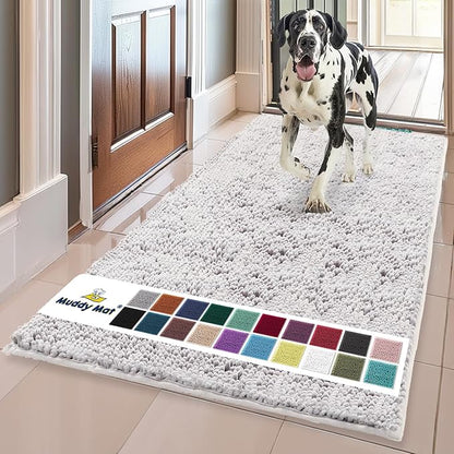 Muddy Mat® | Super Absorbent Door Mat Indoor, Microfiber Quick Dry Chenille Entryway Rug, Non-Slip Front Door Mat, Indoor Mats for Entryway, Machine Washable Pet Rug, White 36"x60"