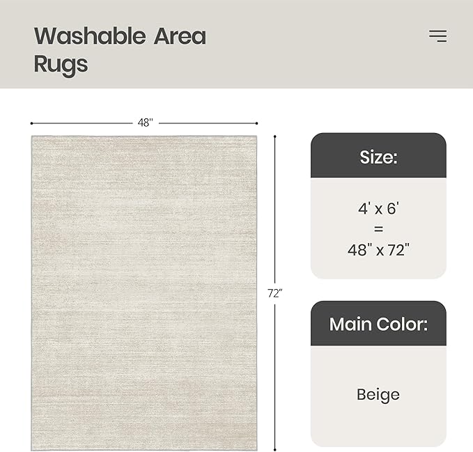 Valenrug Washable Rugs 4x6 - Stain Resistant 4x6 Area Rugs for Living Room, Non Slip Backing Printed Rugs for Bedroom, Folable Machine Washable Area Rug(4'x6', Beige)