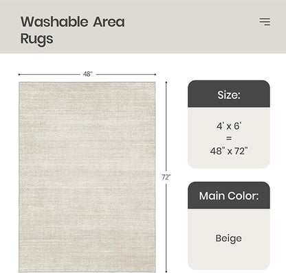 Valenrug Washable Rugs 4x6 - Stain Resistant 4x6 Area Rugs for Living Room, Non Slip Backing Printed Rugs for Bedroom, Folable Machine Washable Area Rug(4'x6', Beige)