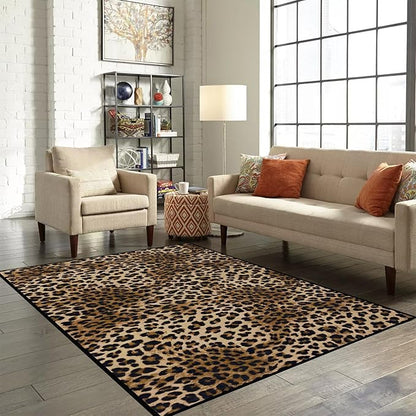 Leopard Rug 5x7 Washable Animal Print Rug Living Room Large Carpet Soft Non-Slip, Non-Shedding Brown Carpet for Office Dormitory Bedroom