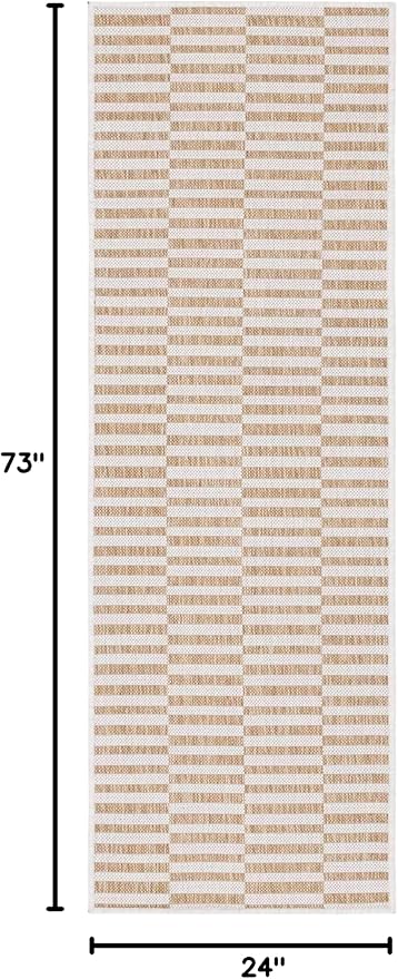 Unique Loom Outdoor Striped Collection Area Rug - Striped (2' x 6' 1" Runner, Taupe/Ivory)