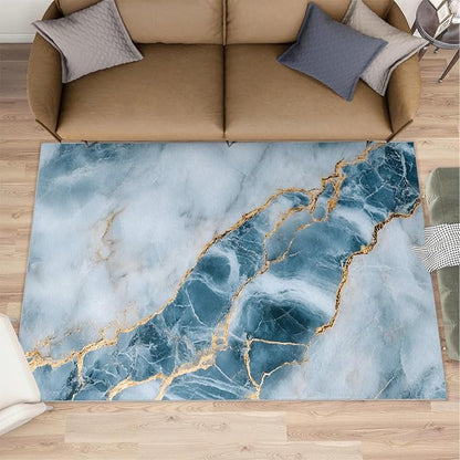 5x7 Abstract Marble Rugs for Bedroom - Blue-White-Marble Print Rug, Luxury Stone Pattern Rug Non Slip Soft Rugs for Living Room Hardwood Floors Teen Room