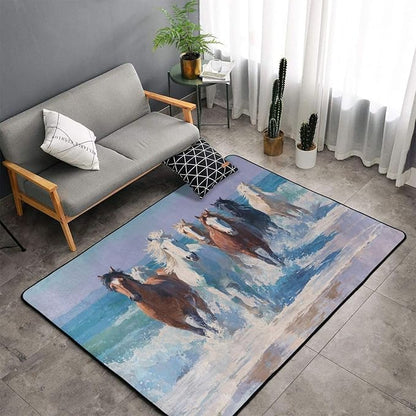 Horse Run Gallop in Waves Ocean Area Rug Washable Outdoor Rugs Anti-Slip Soft Carpet Entryway Indoor Door Mat for Bedroom,Living Room,Porch,Terrace and Entrance Decor 2'x 1.4'