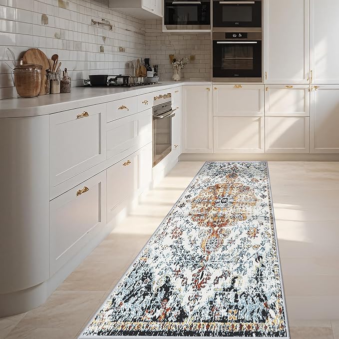 Kitchen Runner Rug 2x8 Washable Runner Rug Vintage Entryway Hallway Runner Rugs with Non Slip Rubber Backing Distressed Area Rug Runners Carpet for Farmhouse, Living Room, Bedroom, Laundry