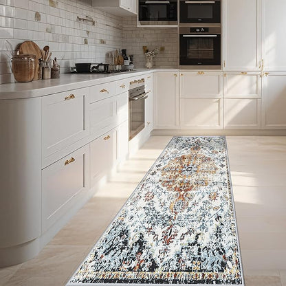 Kitchen Runner Rug 2x8 Washable Runner Rug Vintage Entryway Hallway Runner Rugs with Non Slip Rubber Backing Distressed Area Rug Runners Carpet for Farmhouse, Living Room, Bedroom, Laundry