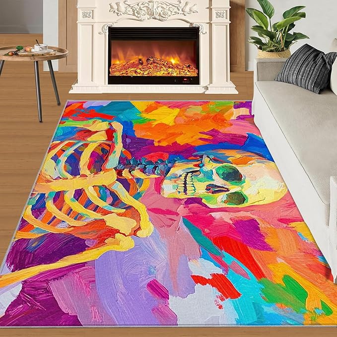 3x6 Abstract Graffiti Bedroom Rug Under Bed - Colorful Skeletons Kids Room Rugs, Pop Art Bedroom Runner Rug Soft Washable for Living Room Kitchen