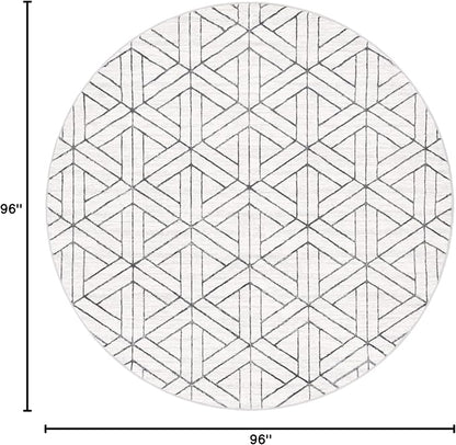 Rugs.com Lattice Trellis Collection Rug – 8 Ft Round White Low-Pile Rug Perfect for Kitchens, Dining Rooms