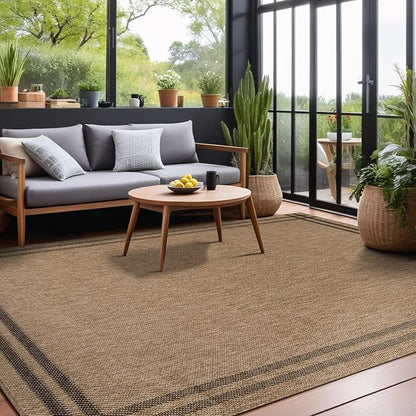 Easy Jute Rugs 6x9 Bordered Natural Color Living Room Indoor Outdoor Area Rug for Patio and Kitchen Rug High Traffic Washable Easy to Clean Solid Boho Woven Design Outside Carpet (6 x 9)