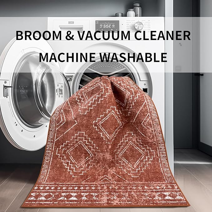 ILANGO Moroccan Area Rugs 3'x5' for Living Room Machine Washable Modern Rugs with Rubber Backing Non Slip Carpet for Dedroom Farmhouse Dining Room, Ultra-Thin, Foldable, Easy Clean
