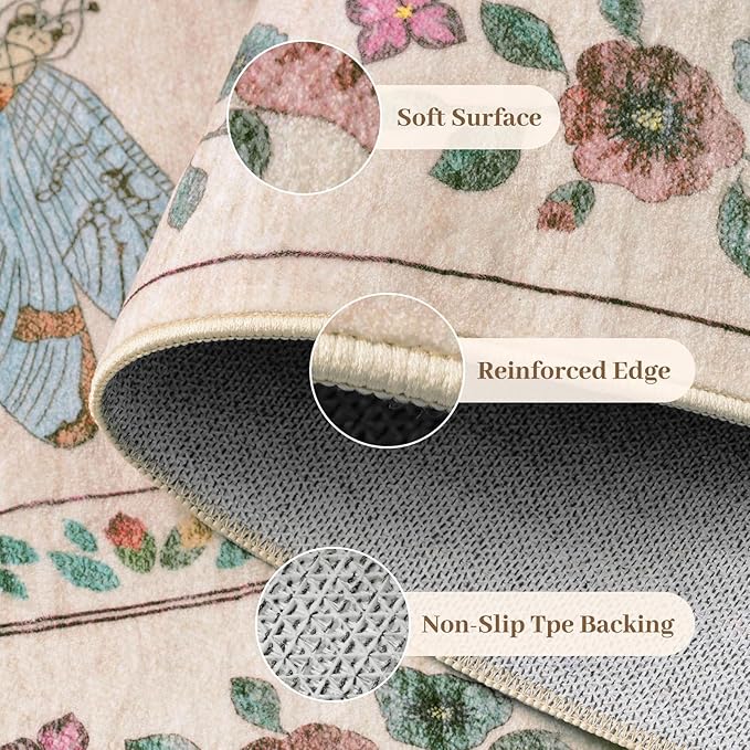 7x9 Low Pile Machine Washable Bug Rug - Indoor Non-Slip Insect Print Rug for Entryway, Living Room, Bedroom, Kitchen, Front Door, Laundry (7'x9' Beige Green)