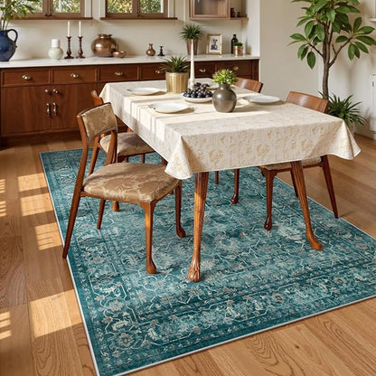 Lahome Vintage 6x9 Washable Blue Rugs for Living Room Bedroom, Soft Dining Room Rugs for Under Table, Non Slip Indoor Throw Carpet for Entryway Kitchen Office (6x9ft,Blue)