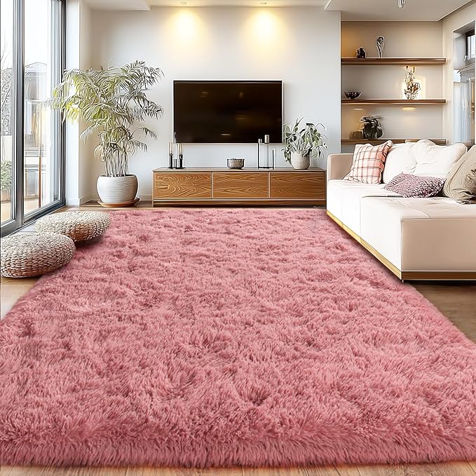 Fluffy Rugs for Living Room, Soft Shaggy for Bedrooms, Blush Area Rug for Bedroom, Cozy Fuzzy Carpet for Kids, Perfect Indoor Decor for Boys and Girls 6x9 Feet