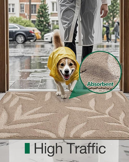 LUMI Front Door Mat Indoor Entrance 36"x60", Low Profile Welcome Mat, Non-Slip Washable Doormat with Rubber Backing for Entrance, Patio, Garage, Beige
