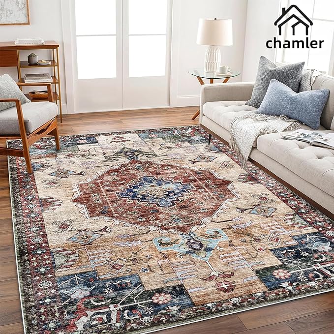 5x7 Washable Area Rug Vintage Traditional Floor Cover Foldable Thin Kitchen Accent Indoor Distressed Non Slip Carpet Rugs for Bedroom Living Room Bathroom