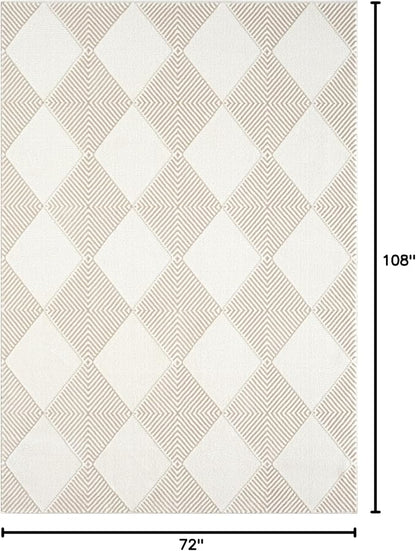 Abani Cream Area Rug for Living Room, Bedroom - Diamond Pattern - 6 x 9 - Durable & Easy to Clean