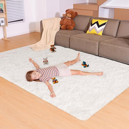 5x7 Cream White Rugs for Living Room Bedroom, Fluffy Large Area Rug Soft Shag Non-Slip Carpet for Kids Boys and Girls Room Dorm Home Decor (5ft x 7ft)
