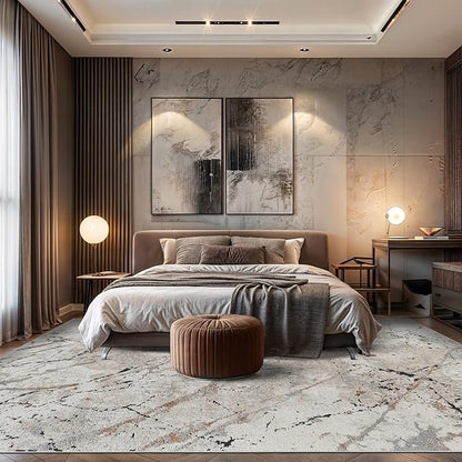 Rugshop Drifted Marble Abstract Area Rug Durable, Kid & Pet Friendly Gray, Ivory, Neutral Tones 7' 10" x 10' Ideal for Sectional Seating Areas, Bedrooms, or Large Dining Spaces