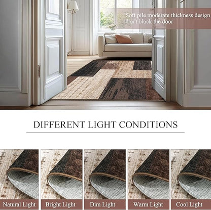 Modern Geometric Patchwork Indoor Area Rug for Living Room, Chocolate 5'x 7' Large Rug Rockwood Collection Hardwood Floors Decor for Bedroom, Brown Throw Carpet for Office Entryway Dining Room