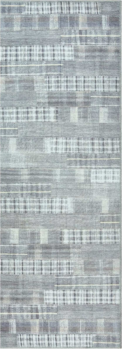 Bloom Rugs Washable Non-Slip 10 ft Runner - Gray Striped Runner for Entryway, Hallway, Bathroom, and Kitchen - Exact Size: 2.5' x 10'