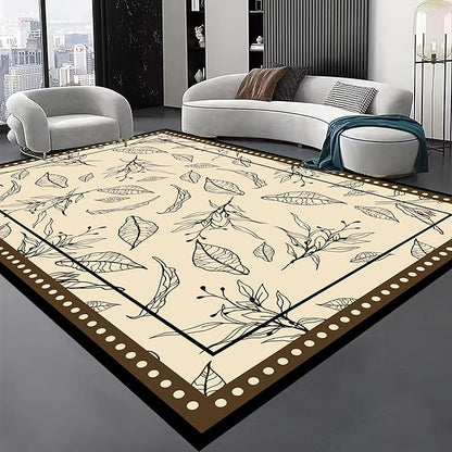 Medieval French Style Area Rugs 3x5ft, Off-White Botanical Leaf Pattern Rug, Low Pile Carpet, Washable & Non-Slip for Living Room, Bedroom, Dining Room, Dorm
