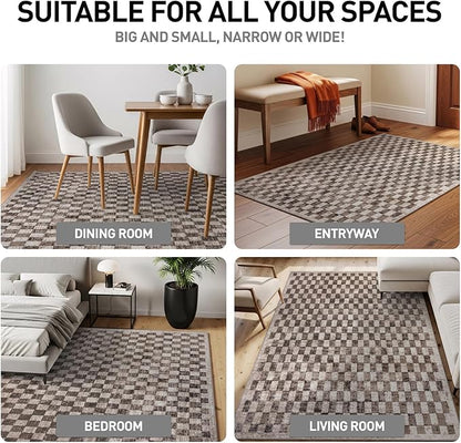 Rugshop Beige Checkered Area Rug – Textured Grid Pattern Carpet for Living Room, Bedroom, or Office – Neutral Contemporary Soft Floor Décor 5' x 7' Beige