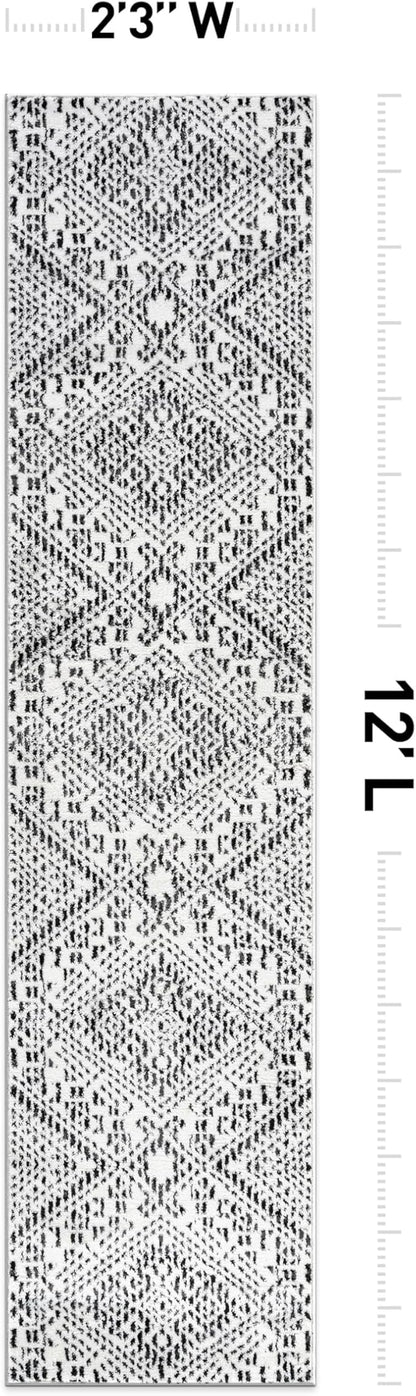 Rugshop Boho Cream Tribal Area Rug Modern Indoor Carpet for Living Room, Bedroom, or Entryway – Non-Shedding, Low Pile Geometric Design 2' 3" x 12'