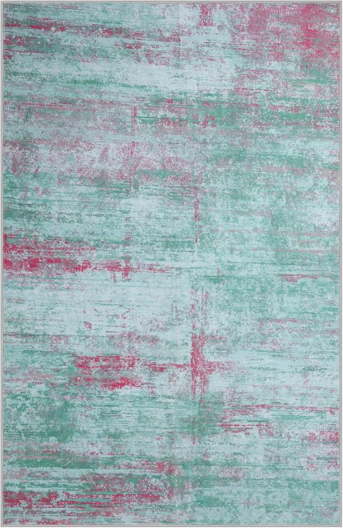 5x7 Abstract Area Rugs for Living Room, Modern Washable Indoor Rug for Bedroom, Thin Soft Large Non-Slip Carpet for Dining Room Home Office Farmhouse Decor - Abstract Green Red