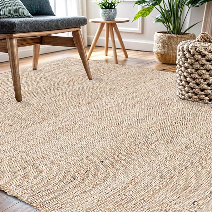 REDEARTH · Jute Cotton Area Rug - 9'x12' Rectangular Rug, Sustainable Handwoven, Non-Shedding, Soft & Durable – Reversible, Neutral Tones for Home Décor in Living Room, Dining Room, Bedroom