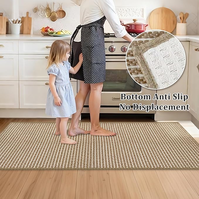 Braided Bathroom Runner Rug,Super Absorbent 24"x48" Non Slip Bath Mats for Bathroom,Boho Runner Rugs for Hallyways,Kitchen,Bedroom,Washable Soft Shower Sink Mat,Brown