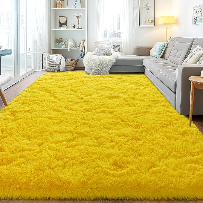 Area Rugs for Living Room, Soft Shaggy Carpets for Living Room, Fuzzy Rugs for Kids' Room, Perfect Decor for Modern Home Yellow 8x10 Feet
