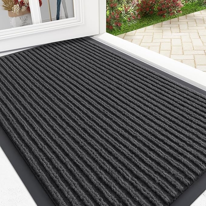 OLANLY Front Door Mat Indoor Outdoor Entrance, Waterproof Heavy Duty Doormat, Fade Resistant, Low Profile, Easy Clean Patio Porch Welcome Floor Mats for Entry, 33x21, Charcoal Grey