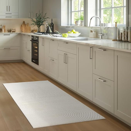 Abani Cream Area Rug for Living Room, Bedroom- Zen Reiki Pattern- 2'6" x 6' -Durable & Easy to Clean